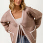 Tie Front Pocket Cardigan with Relaxed Open Front