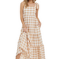 Gingham Tiered Maxi Dress with Tie Straps in Beige and White