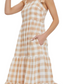 Gingham Tiered Maxi Dress with Tie Straps in Beige and White