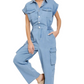 Utility Pocket Button-Down Jumpsuit in Washed Blue