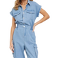 Utility Pocket Button-Down Jumpsuit in Washed Blue