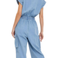 Utility Pocket Button-Down Jumpsuit in Washed Blue