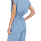 Utility Pocket Button-Down Jumpsuit in Washed Blue