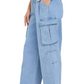 Utility Pocket Button-Down Jumpsuit in Washed Blue
