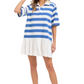 Blue & White Stripe Polo Dress with Contrast Hem