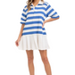 Blue & White Stripe Polo Dress with Contrast Hem