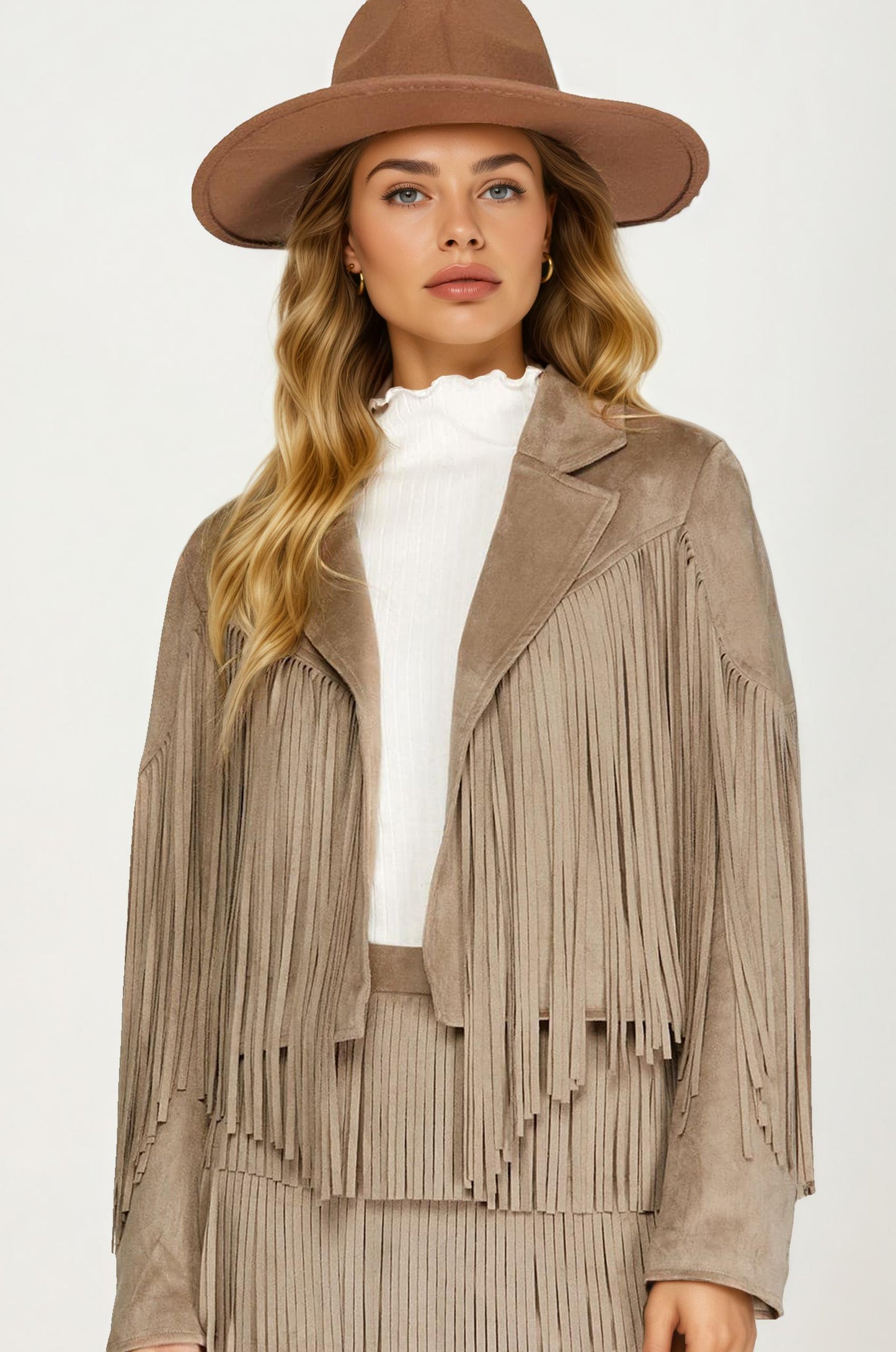Faux Suede Fringe Jacket with Open Front