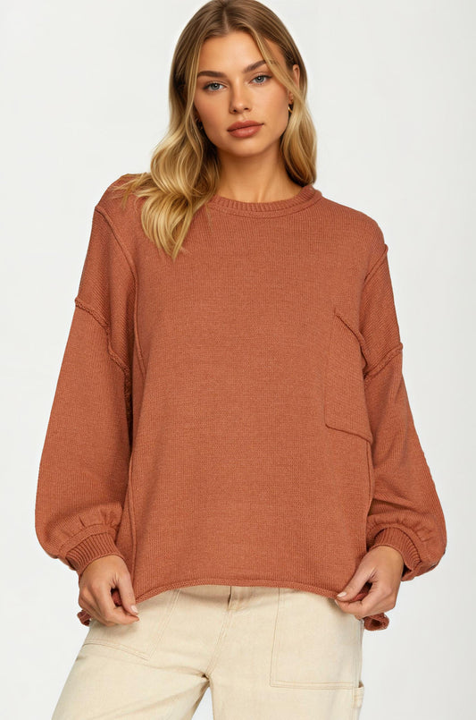 Oversized Knit Pullover Sweater with Balloon Sleeves