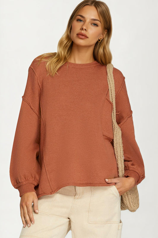Oversized Knit Pullover Sweater with Balloon Sleeves