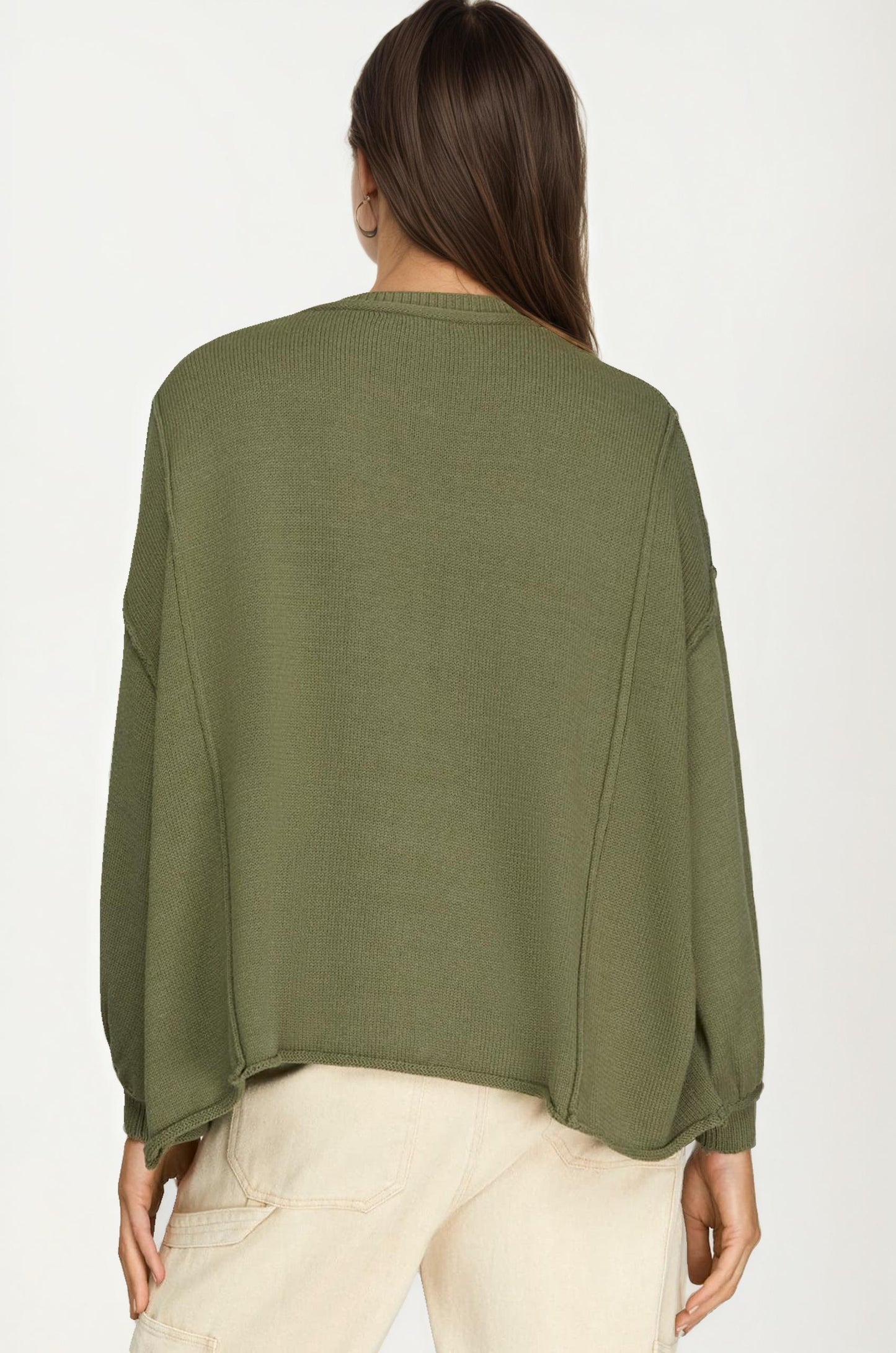 Oversized Knit Pullover Sweater with Balloon Sleeves