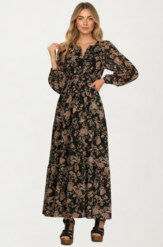 Long Sleeve Maxi Dress with Smocked Waist