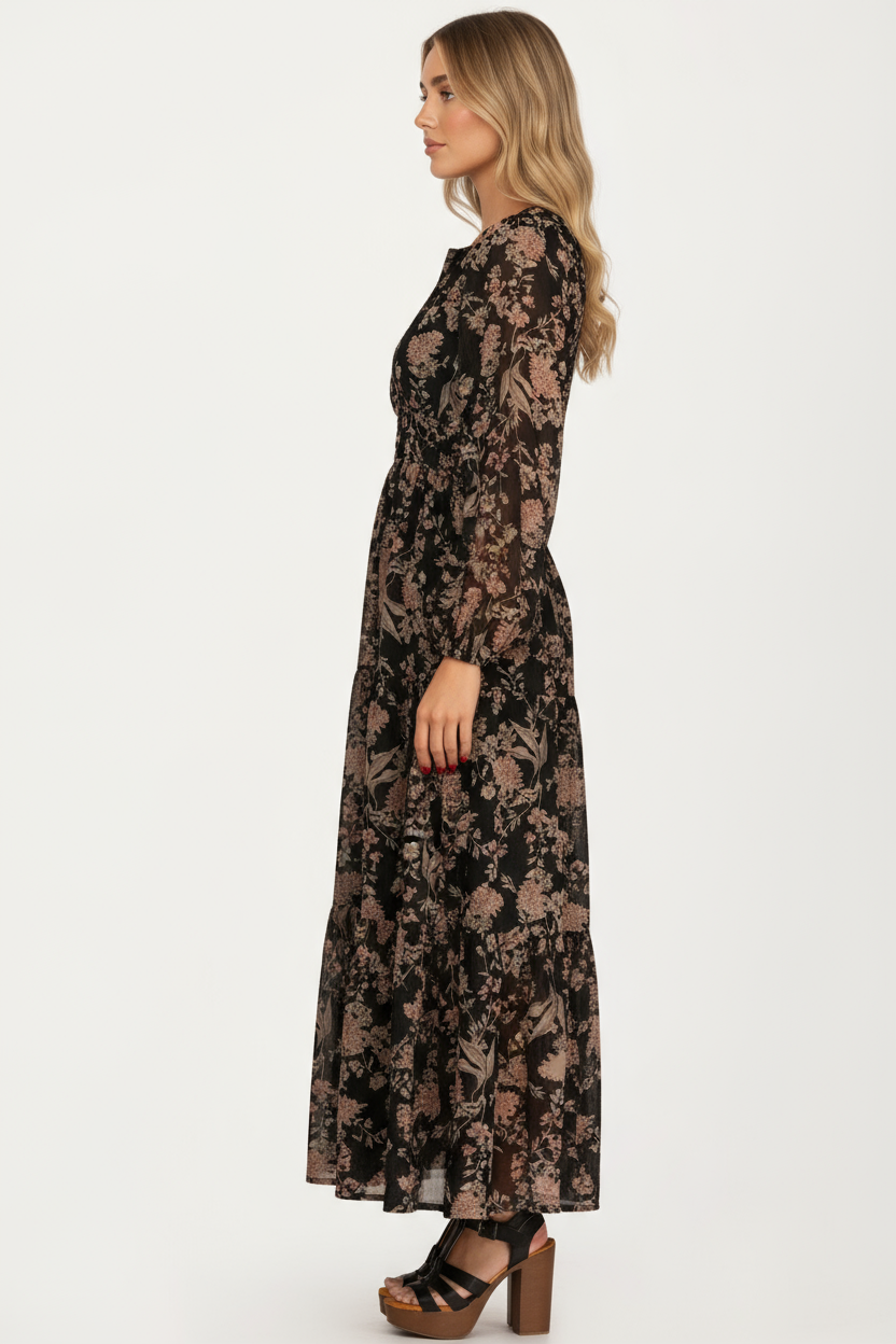 Long Sleeve Maxi Dress with Smocked Waist