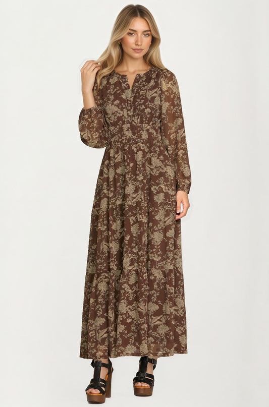 Long Sleeve Maxi Dress with Smocked Waist