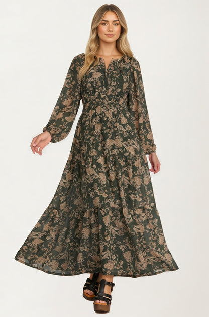 Long Sleeve Maxi Dress with Smocked Waist