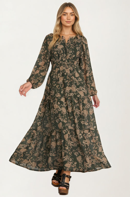 Long Sleeve Maxi Dress with Smocked Waist