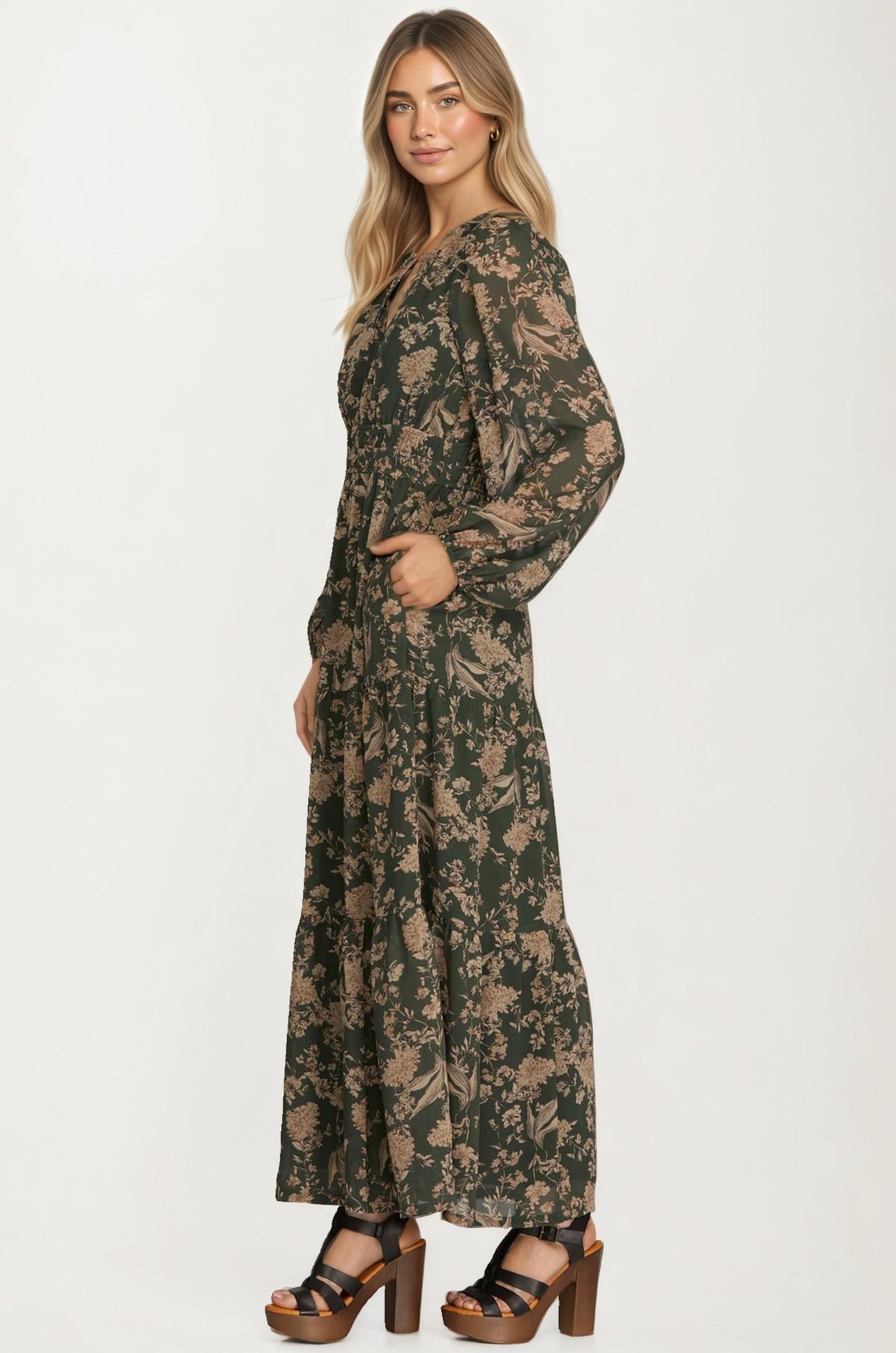 Long Sleeve Maxi Dress with Smocked Waist