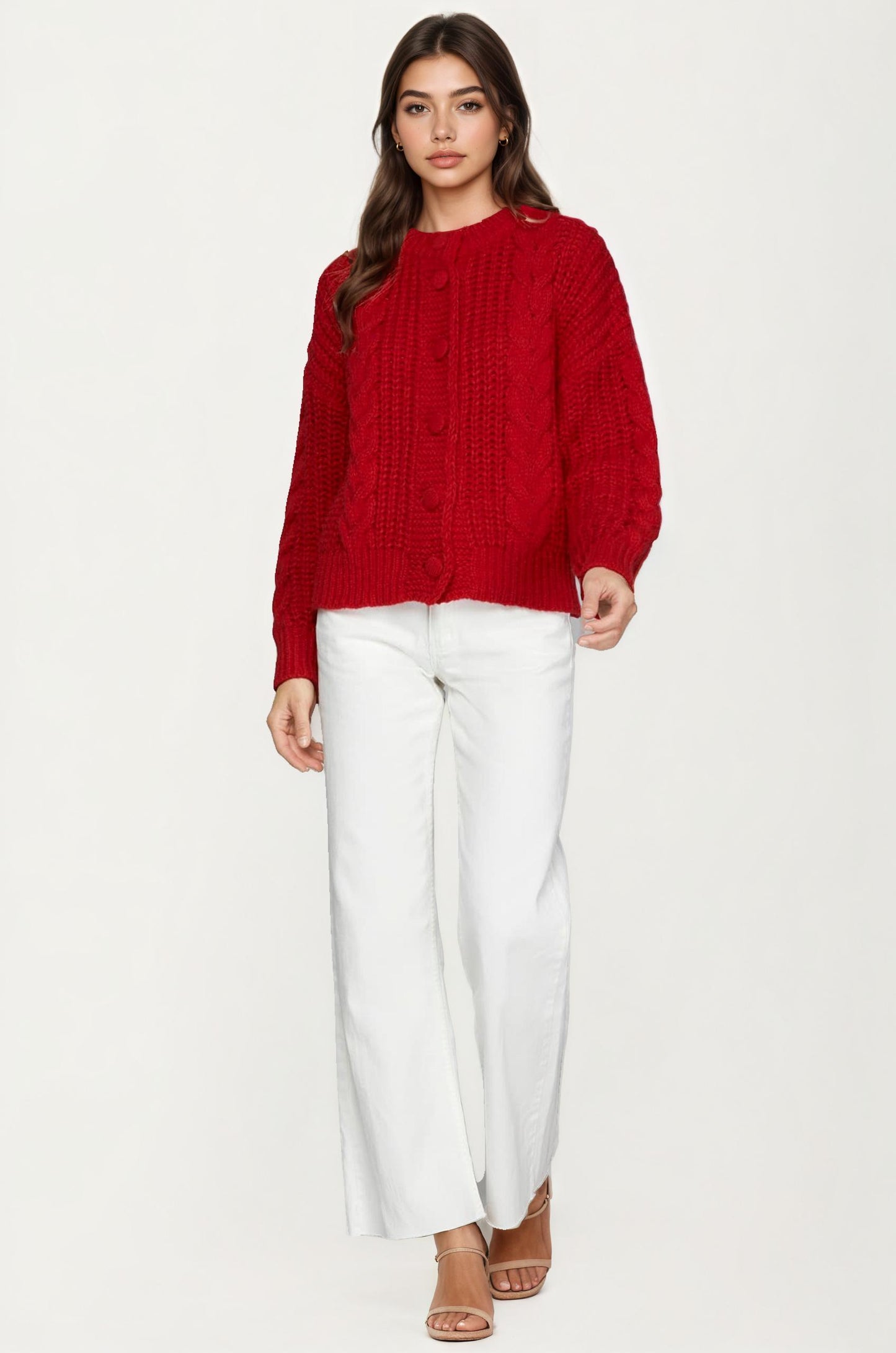 Chunky Cable Knit Cardigan with Button Front