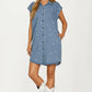 Embroidered Denim Shirt Dress with Button Front