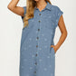 Embroidered Denim Shirt Dress with Button Front