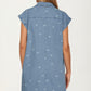 Embroidered Denim Shirt Dress with Button Front