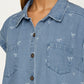Embroidered Denim Shirt Dress with Button Front