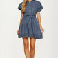 Chambray Button Front Dress with Flutter Sleeves