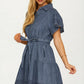 Chambray Button Front Dress with Flutter Sleeves