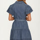 Chambray Button Front Dress with Flutter Sleeves