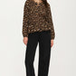Leopard Print Smocked Waist Long Sleeve Blouse