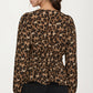 Leopard Print Smocked Waist Long Sleeve Blouse