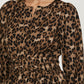 Leopard Print Smocked Waist Long Sleeve Blouse