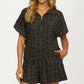 Leopard Print Short Sleeve Half Zip Collared Top