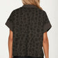 Leopard Print Short Sleeve Half Zip Collared Top