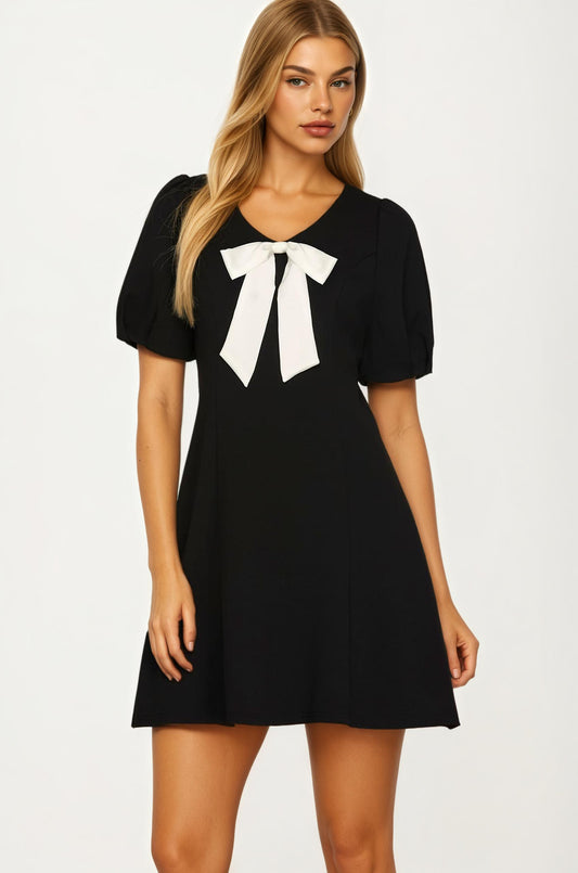 Mini Dress with White Bow Detail