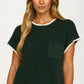 Short Sleeve Knit Top with Contrast Trim and Pocket