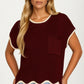 Short Sleeve Knit Top with Contrast Trim and Pocket
