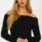 Off Shoulder Ribbed Knit Top with Long Sleeves