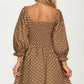 Polka Dot Puff Sleeve Mini Dress with Bow Detail