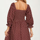 Polka Dot Puff Sleeve Mini Dress with Bow Detail