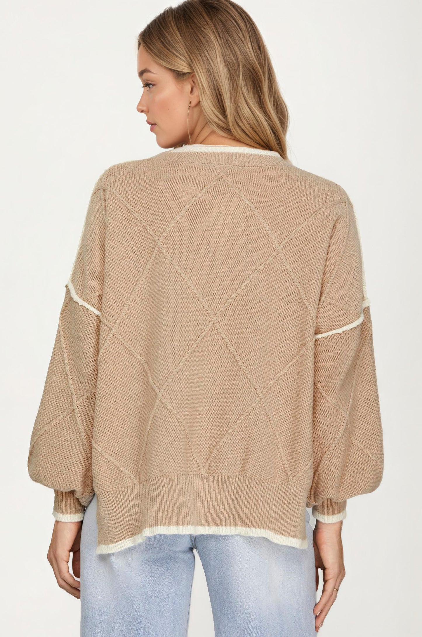 Bow Detail Knit Sweater with Contrast Trim