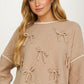 Bow Detail Knit Sweater with Contrast Trim