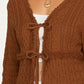 Cable Knit Tie Front Cardigan with Long Sleeves