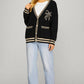 Bow Detail V-Neck Cardigan with Contrast Trim