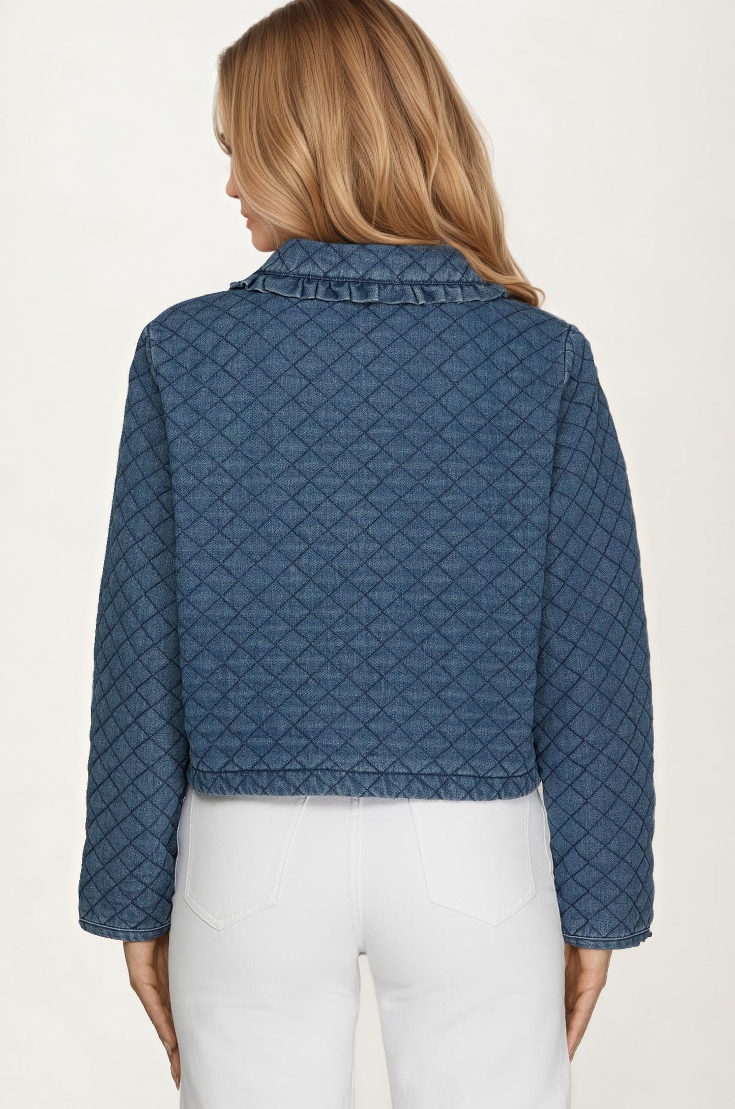 Quilted Denim Jacket with Bow Front Closures