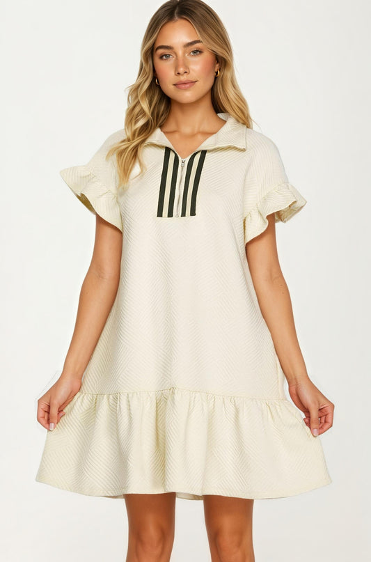 Textured Flutter Sleeve Mini Dress with Zip Detail