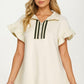 Textured Flutter Sleeve Mini Dress with Zip Detail