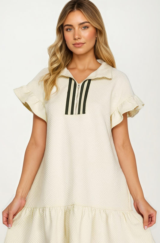 Textured Flutter Sleeve Mini Dress with Zip Detail