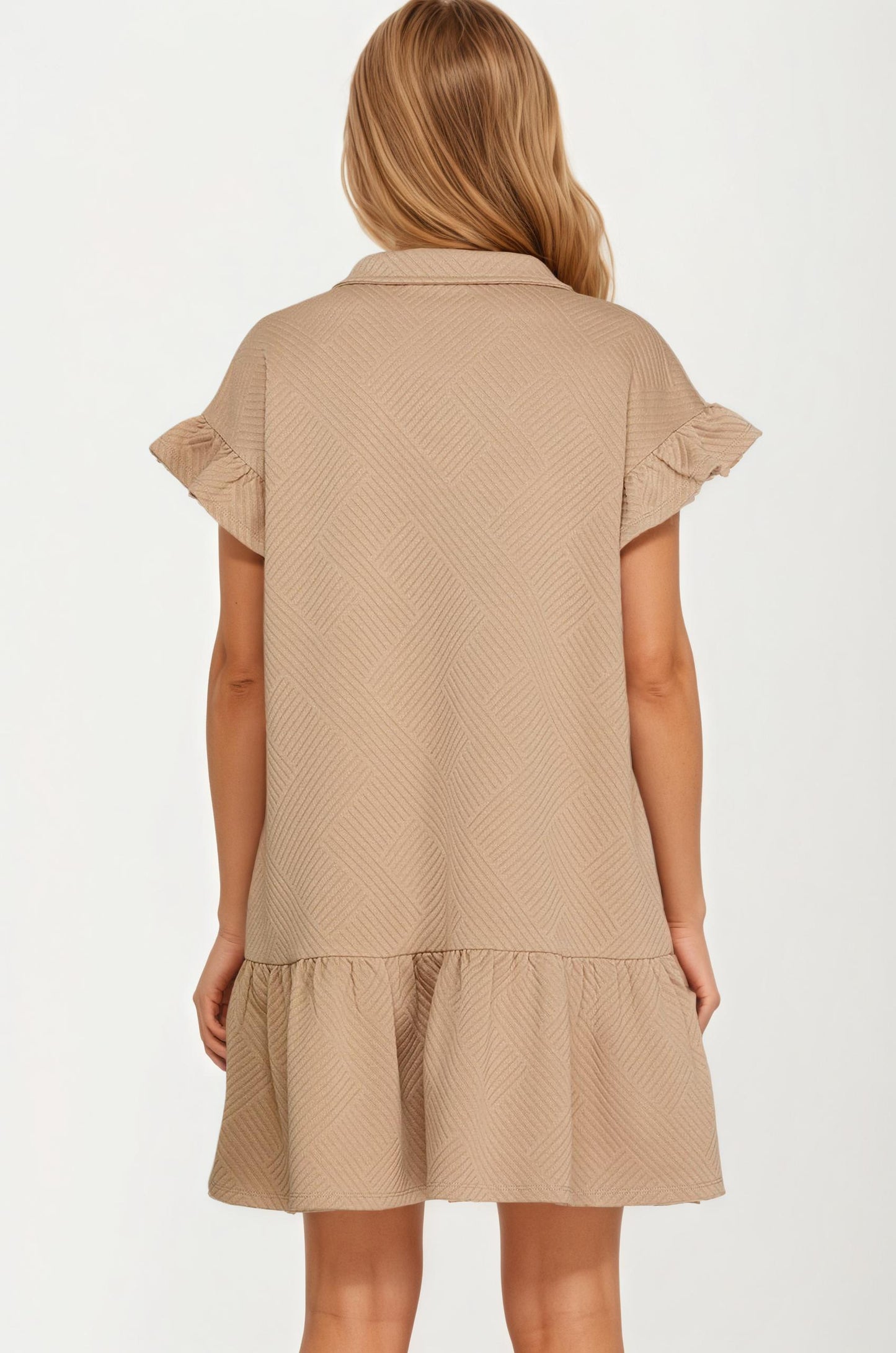 Textured Flutter Sleeve Mini Dress with Zip Detail
