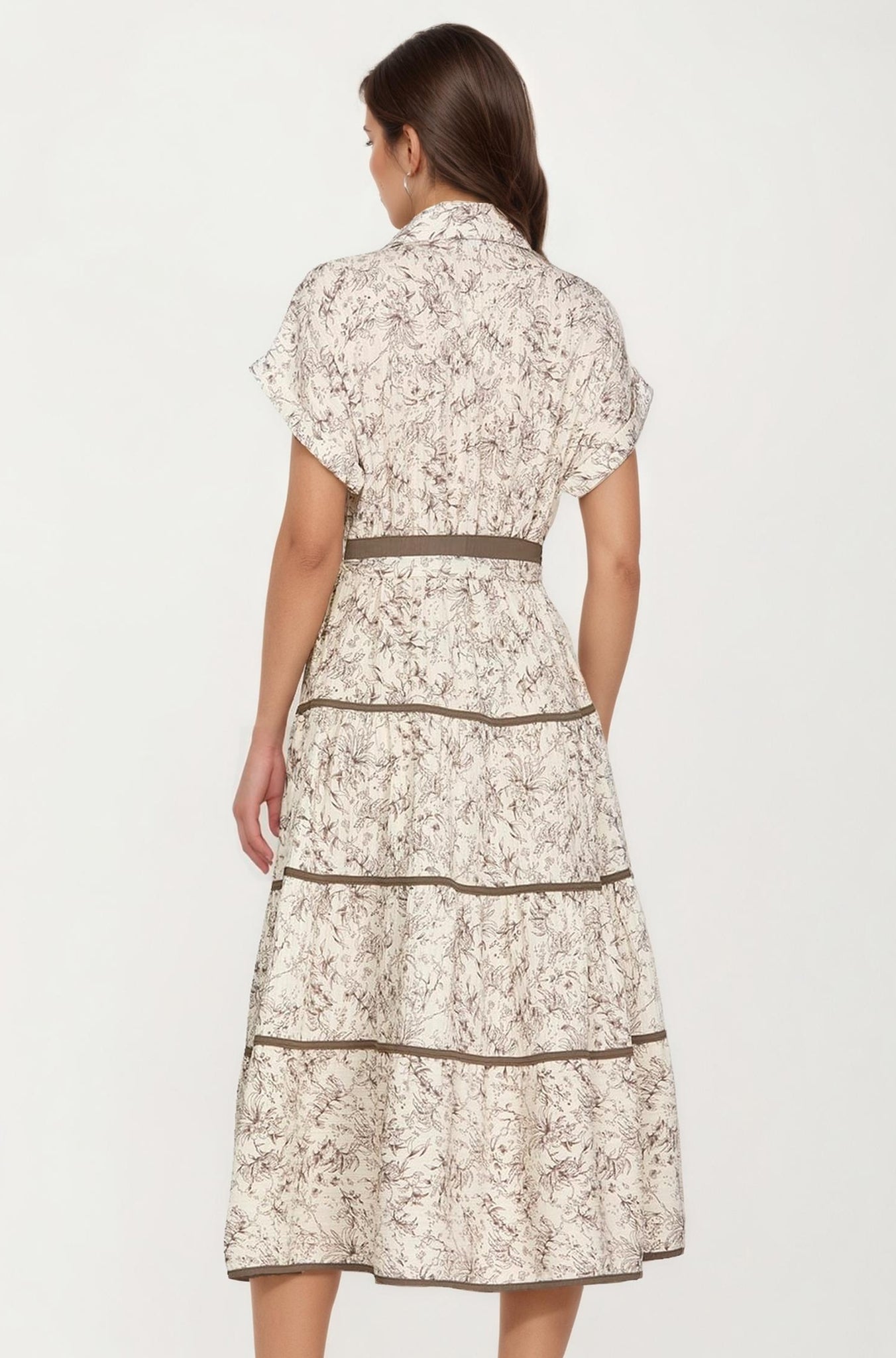 Button-Front Midi Dress with Tie Waist