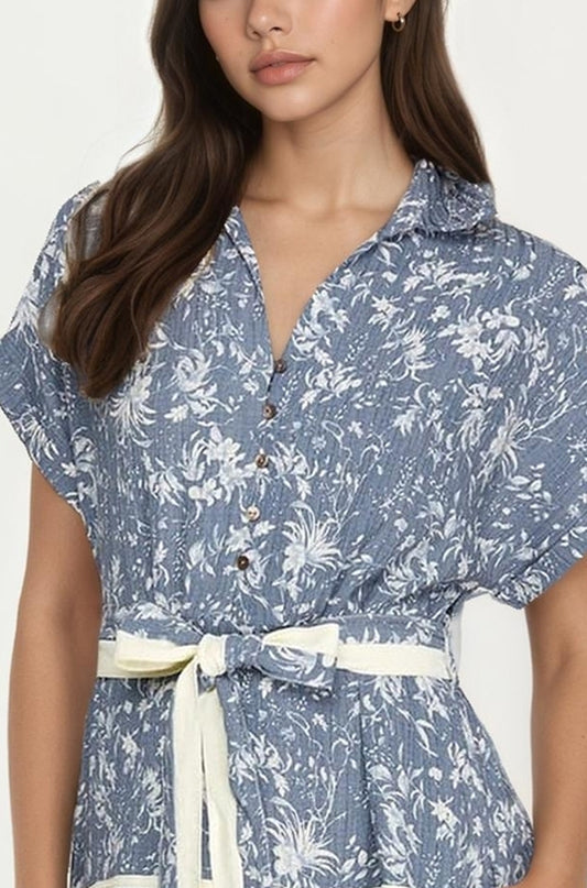 Button-Front Midi Dress with Tie Waist